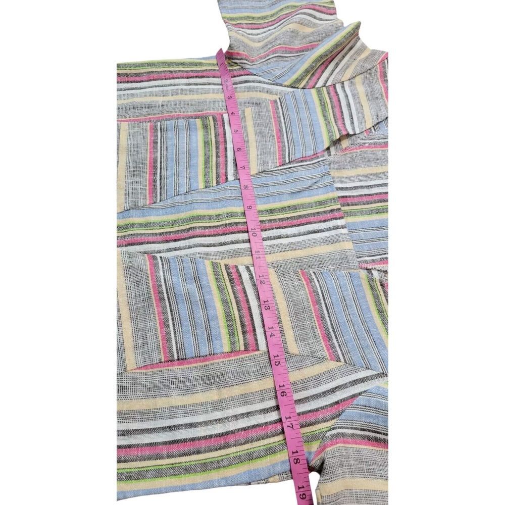 FOR CYNTHIA Striped Square Neck Short Sleeve Linen Cotton Blend Shift Dress S - Picture 5 of 9